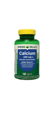 Close-up of Spring Valley calcium bone health tablet showing 600 mg strength