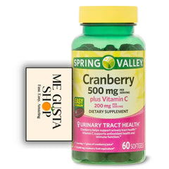 60-count bottle of Spring Valley Cranberry softgels for easy daily use.