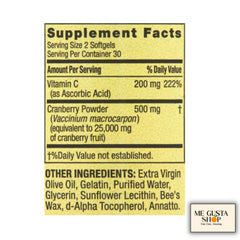 Spring Valley Cranberry softgels label close-up with serving details.