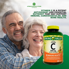 Spring Valley Vitamin C label highlights tropical fruit flavor and 500 mg dose