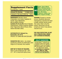 Spring Valley Vitamin D3 fast dissolve ingredient label highlighting gluten and lactose free formula.