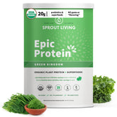 Sprout Living Epic Protein canister front showing clean vegan protein for shakes