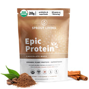 Sprout Living Epic Protein chocolate maca bottle showing on-the-go nutrition