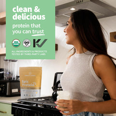 Sprout Living Epic Protein pour demonstrates smooth mixability without chalky aftertaste.
