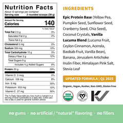 Sprout Living Epic Protein vanilla lucuma powder close-up suggests natural vanilla sweetness.