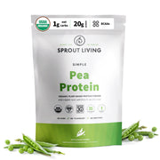 Sprout Living pea protein powder bag front, unflavored and versatile for smoothies