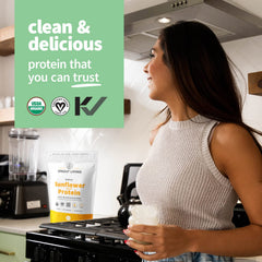 Sprout Living Simple Sunflower Seed Protein Powder tub back with nutrition facts and clean ingredients