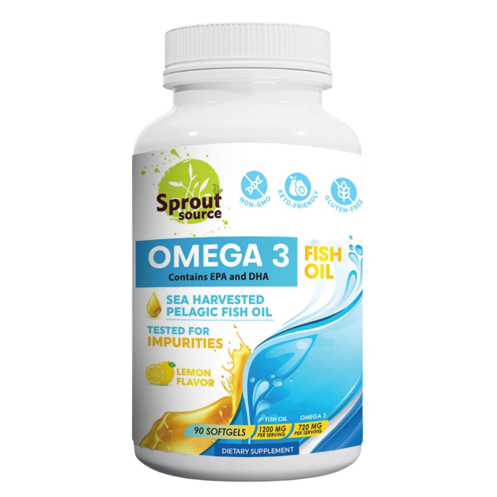 Sprout Source Omega-3 lemon softgel pour for easy daily heart and brain support