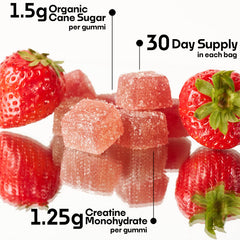 Close-up of Strawberry SquatGummi Creatine Gummies showing flavor and texture.