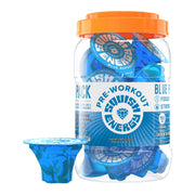 Squish blue raspberry energy shot front pack showcases convenient pre-workout boost.