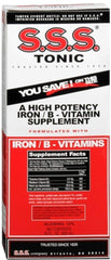 S.S.S. Tonic Liquid iron rich formula graphic on bottle label