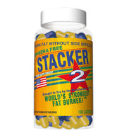 Stacker 2 Fat Burner bottle front view highlighting the ephedra-free energy support.