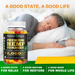 Stances Orchard hemp gummies serving scene suggests convenient on-the-go stress relief.