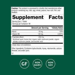 Standard Process B6-Niacinamide bottle label closeup, highlighting B6 and niacin for digestive support.