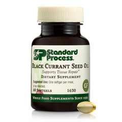 Standard Process Black Currant Seed Oil bottle shown for everyday tissue wellness.
