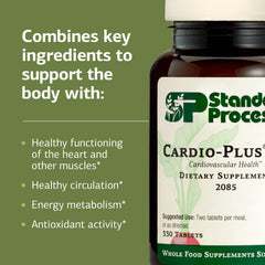 Standard Process Cardio-Plus GF label close-up with nutrient highlights for energy metabolism.
