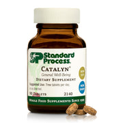 Standard Process Catalyn bottle close-up showing daily antioxidant support in a complete vitamin formula