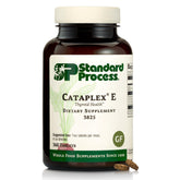 Standard Process Cataplex E bottle label highlighting endocrine support and vitamin E benefits.