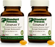 Standard Process Cataplex F bottle front highlights a plant-based formulation and metabolism support.