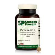 Standard Process Cataplex F bottle front view highlighting the 90 tablets for thyroid support.