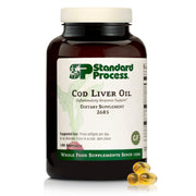 Standard Process Cod Liver Oil bottle for daily omega-3 support and skin health.