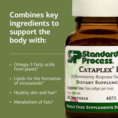 Standard Process Flax Oil Plus bottle pour demonstrates easy daily dosing for convenience