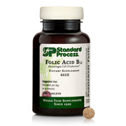 Standard Process Folic Acid B12-180 bottle on display for daily wellness and convenient dosing.