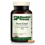 Standard Process Min-Chex bottle pour shows convenient capsules for daily nervous system support.