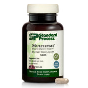 Standard Process Multizyme bottle cap shown for daily digestion routine.