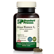Standard Process Okra Pepsin E3 bottle label highlights digestion support.