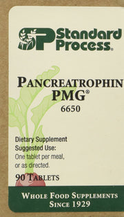 Standard Process Pancreatrophin PMG bottle front with label, showing clean packaging for daily use.