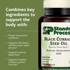 Softgels from Standard Process Black Currant Seed Oil arranged for close view.