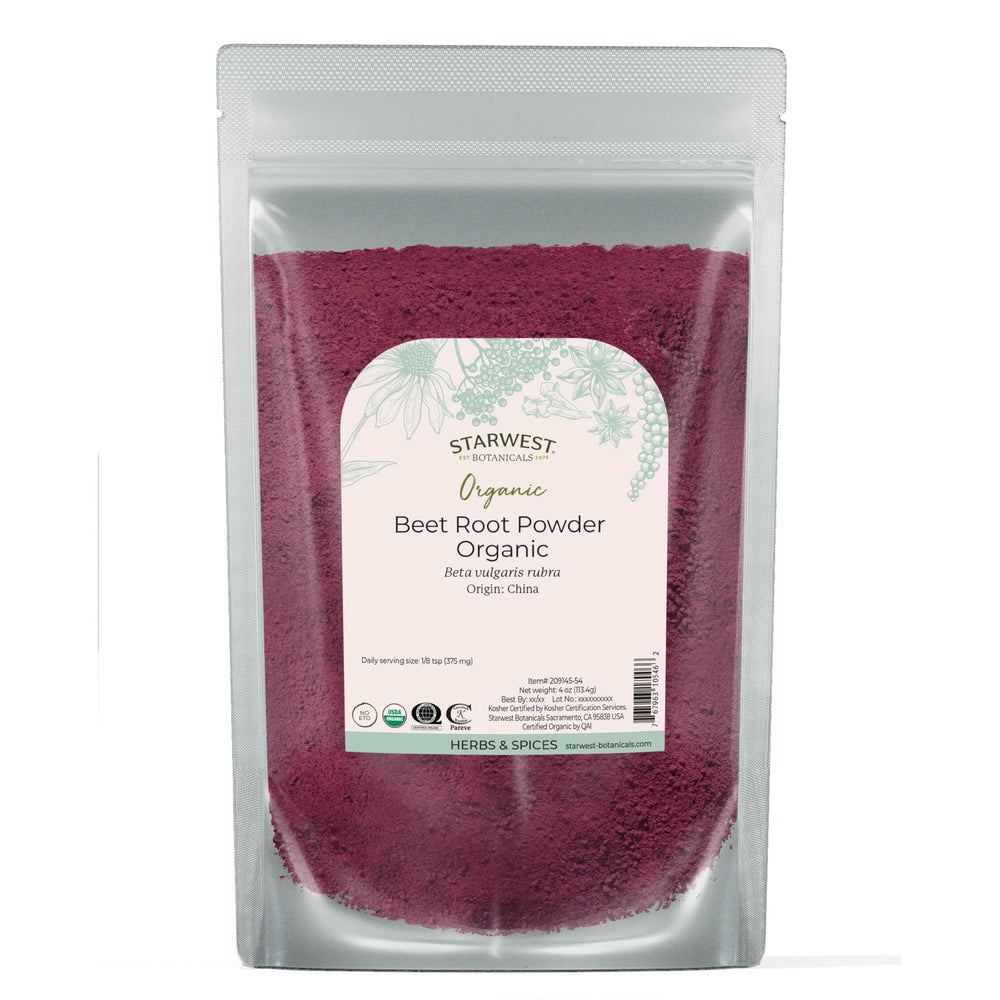 Starwest Beet Root Powder jar closeup showing pure powder ideal for smoothies.