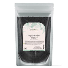 Starwest Botanicals Activated Charcoal packaging photo highlighting premium quality and versatility.