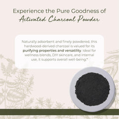 Starwest Botanicals activated hardwood charcoal powder in a glass jar for fresh use.