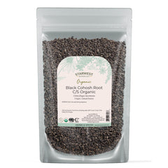 Starwest Botanicals Black Cohosh Root cut and sifted in a bag, ideal for tea blends.