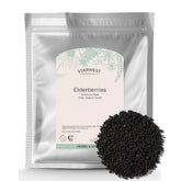 Starwest Botanicals dried elderberries in a bulk bag, rich color for versatile recipes
