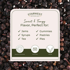 Starwest Botanicals dried elderberries on the counter, ready for recipes