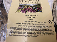 Starwest Essiac Tea ingredients burdock root, ready for hot water infusion
