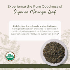 Starwest Botanicals Moringa leaf tea brew highlighting antioxidant-rich infusion.