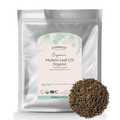 Starwest Botanicals mullein-leaf-tea-bag-front, soothing cup with antioxidant-rich leaf.