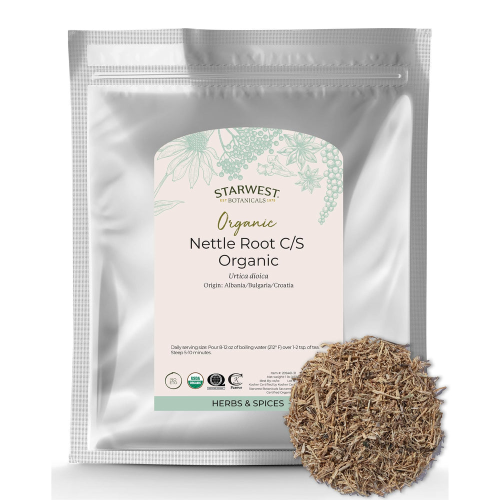 Starwest Botanicals nettle root dried bag for versatile cooking and herbal infusions.