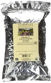 Starwest Botanicals Olive Leaf Cut and Sifted bottle supports herbal infusions.