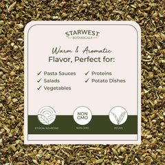 Starwest Botanicals oregano packaging front shows organic, non-GMO quality.