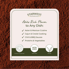 Starwest Botanicals Organic Cayenne label signals organic quality and safety.