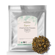 Starwest Botanicals Organic Chamomile Flowers in a resealable bag for easy tea prep