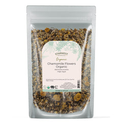 Starwest Botanicals organic chamomile flowers from Egypt for calming tea and fragrant infusion.