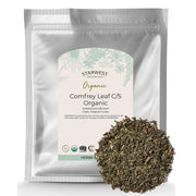 Starwest Botanicals organic comfrey leaf in a cut-and-sifted bulk bag for infusions