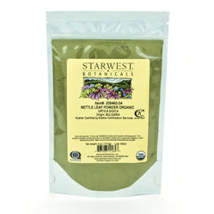 Starwest Botanicals organic nettle leaf powder in a resealable bag for smoothies.