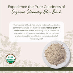 Open bag of slippery elm powder reveals fine texture ideal for teas.